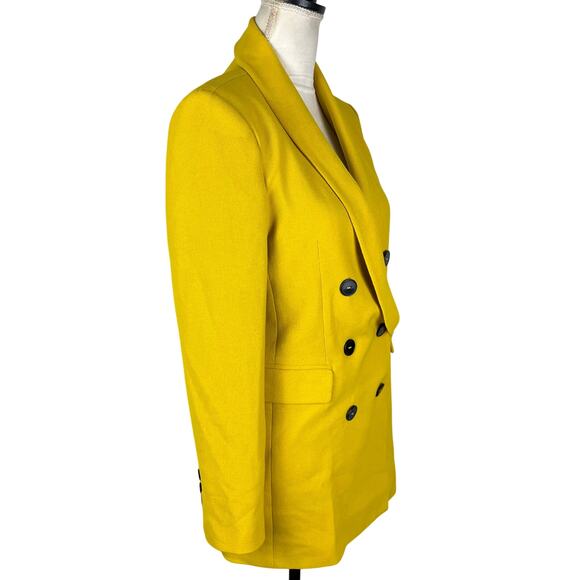 Zara Mustard Yellow Double Breasted Button Blazer Jacket Blogger Fave Sz Medium - Picture 2 of 8